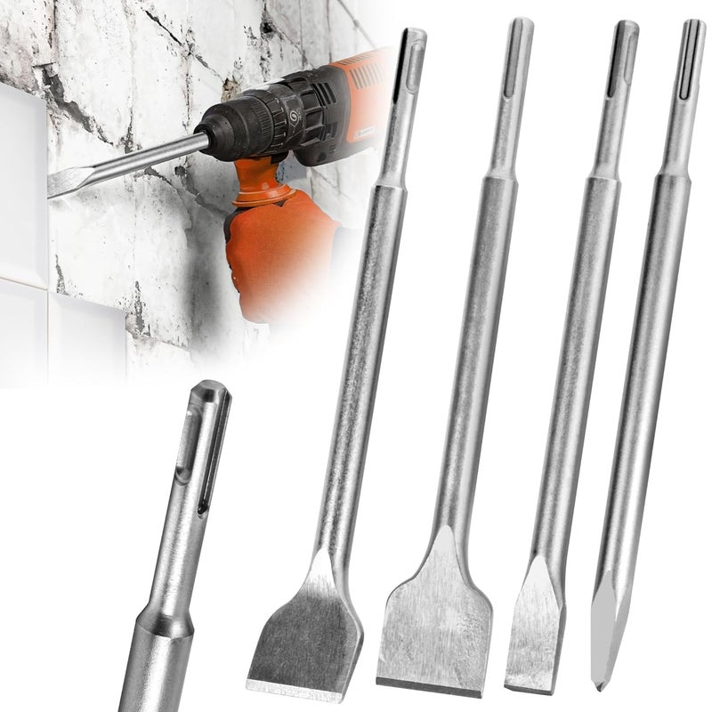 MonoPro SDS Plus Chisel Set for Rotary Hammer Drills, 4 PCS SDS Chisel Set Includes Point, Flat, Scaling, Tile, 40Cr Steel, Hammer Drill Bits for Brick, Concrete, Block, Masonry - Image 1